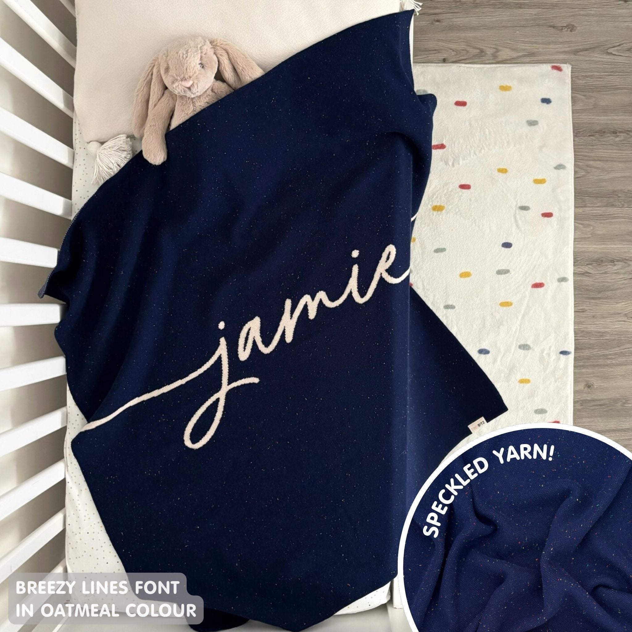 Personalized Blanket for Babies and Kids (Navy Confetti)