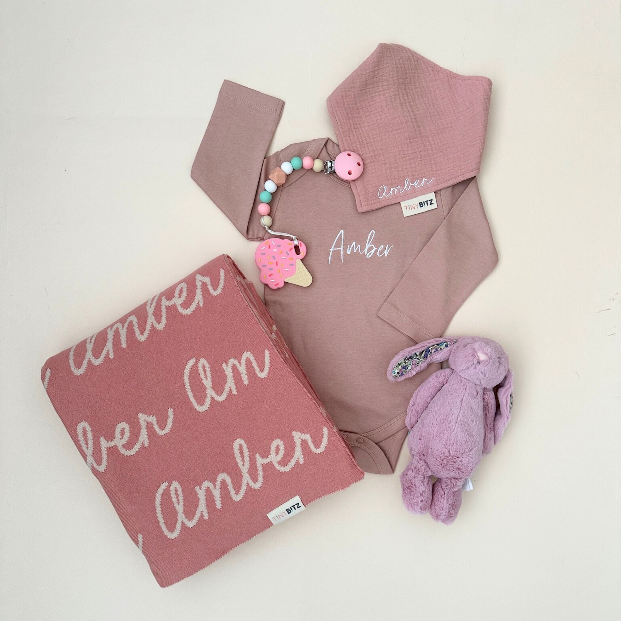 Personalized Blanket Set for Baby Girls (5pc Set)