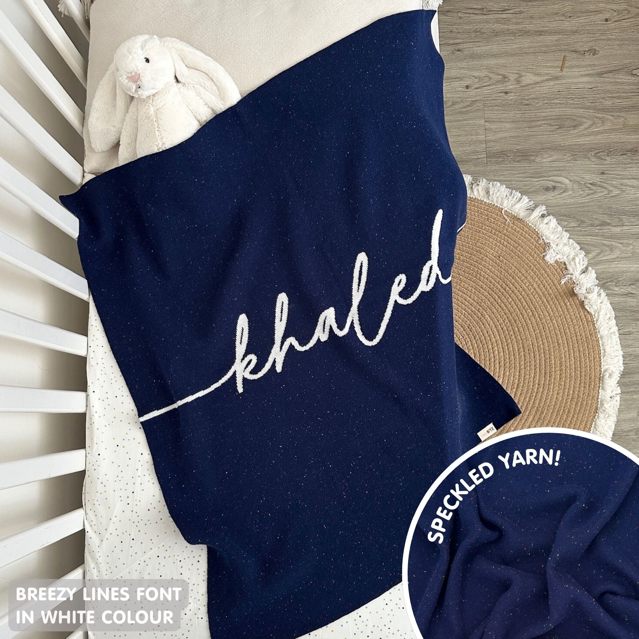 Personalized Blanket for Babies and Kids (Navy Confetti)