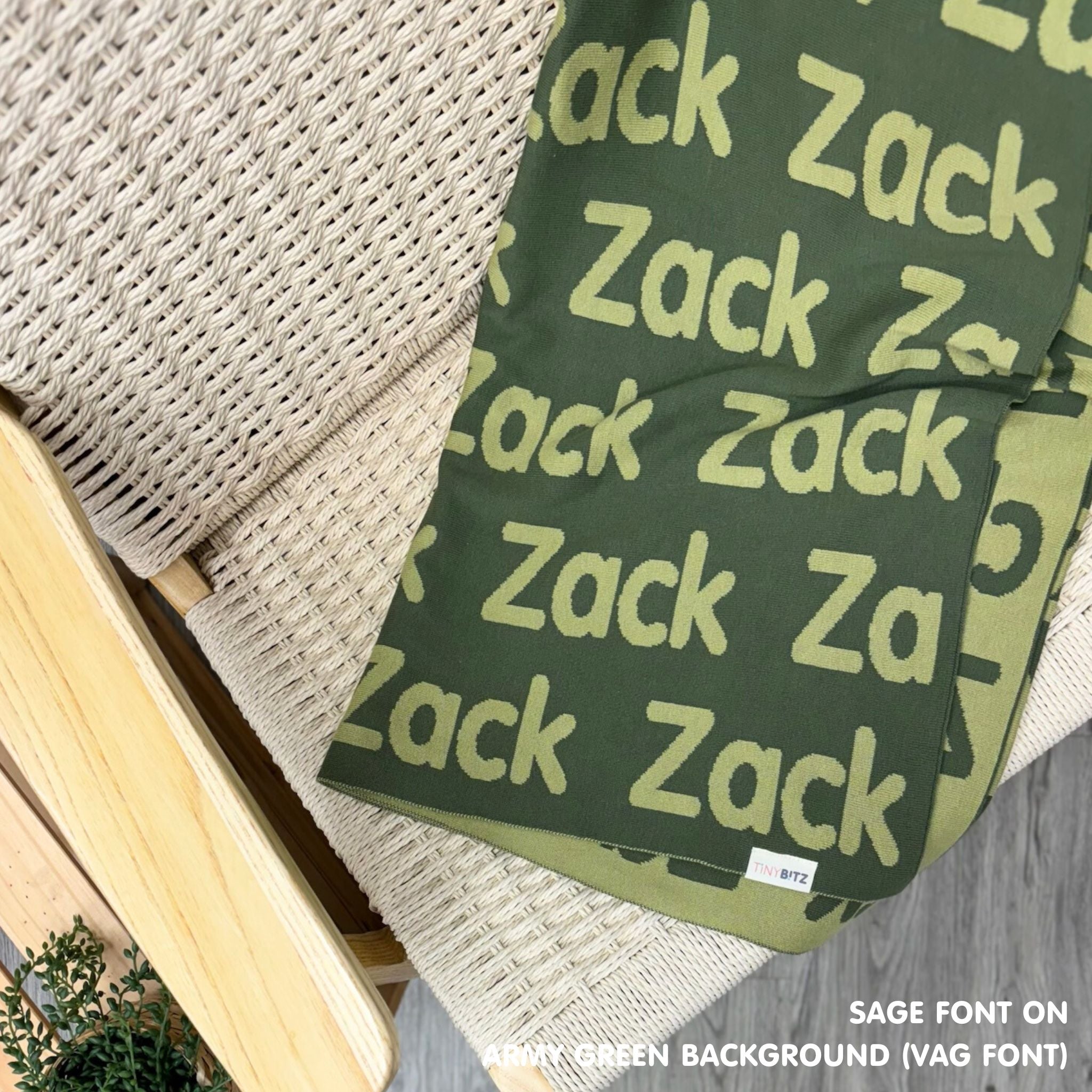 Personalized Blanket for Babies and Kids (Army Green Background)