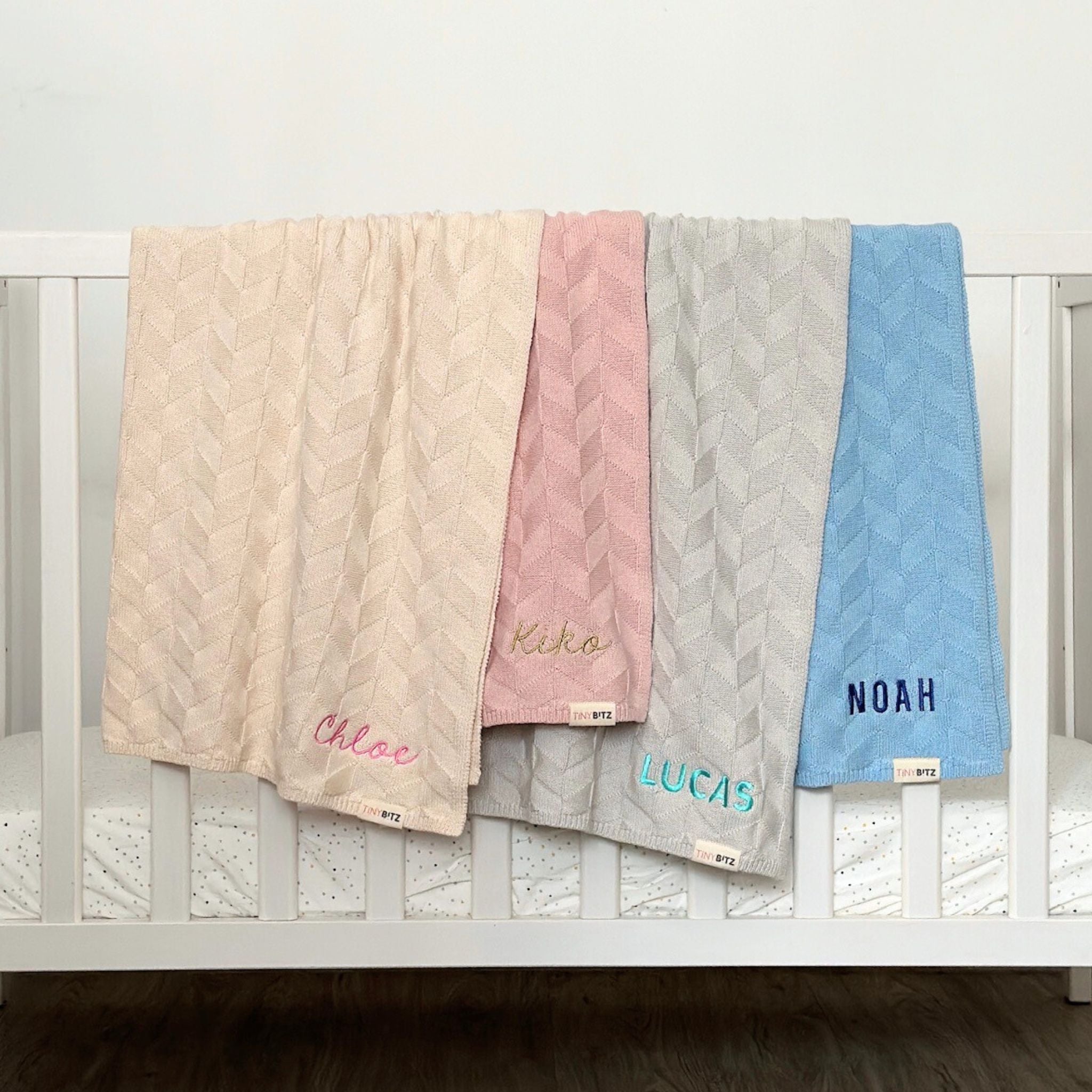 Personalized Baby Blanket with Embroidery (Herringbone)