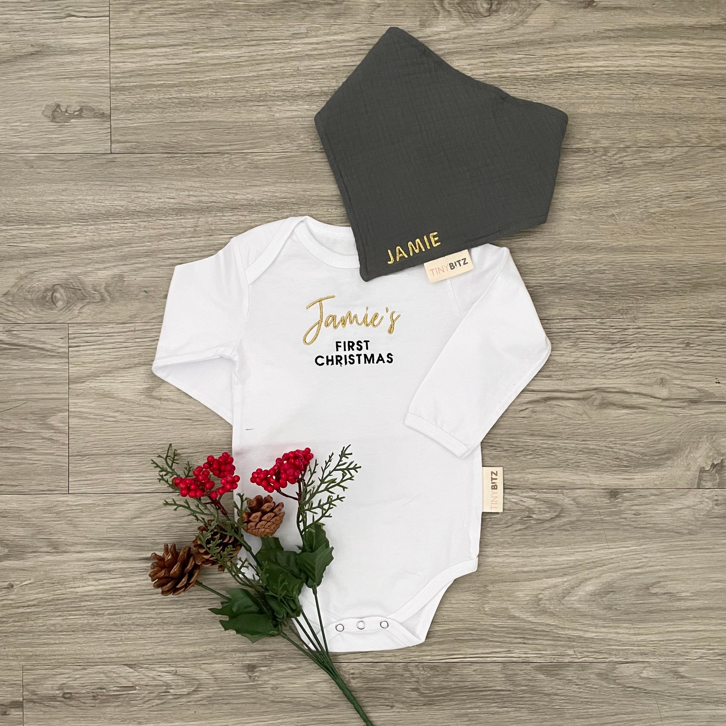 Personalized Organic Muslin Bib (Dark Moss)